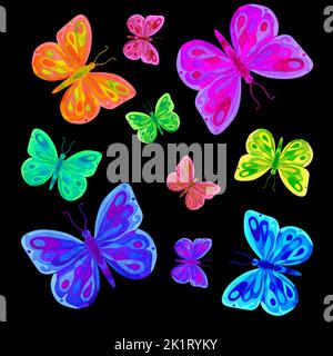 Hand drawn watercolor butterfly for invitations, coloring books for kids, stickers, holiday decoration Stock Photo