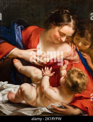 Madonna und Kind mit dem Johannesknaben. Museum: Musée des Beaux-Arts, Verviers. Author: Oost, Jacob van, the Younger. Stock Photo