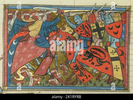 The Siege of Antioch in 1098. (From 'Li rommans de Godefroy de Buillon et de Salehadin'). Museum: BIBLIOTHEQUE NATIONALE DE FRANCE. Author: Maître de Fauvel. Stock Photo