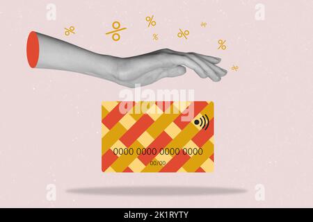 Photo sketch graphics artwork picture of arm protecting credit card falling percent isolated drawing background Stock Photo