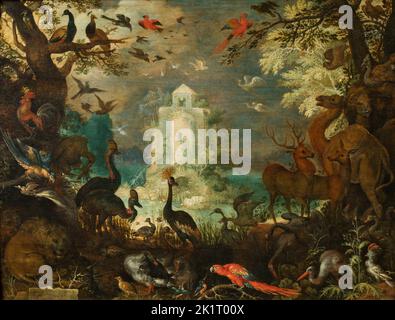 Animals in a Paradise Landscape. Museum: Musée des Beaux-Arts, Verviers. Author: ROELANT SAVERY. Stock Photo