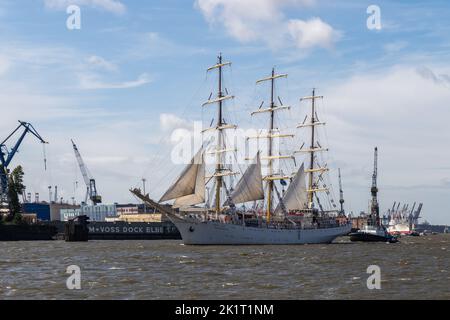 Sailingship Dar Mlodziezy from Polen, Hamburg, Hafen, Harbour, 833. Hafengeburtstag, Anniversary, Schiffe, Ship, Elbe, Wasser, Fluss, River, Stock Photo