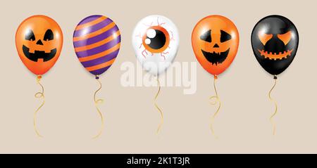 Collection of Halloween balloons. Realistic vector Stock Vector