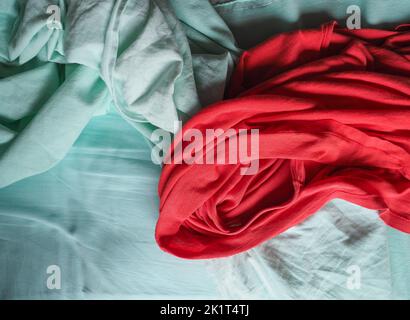 red and light green fabric texture useful as a background Stock Photo