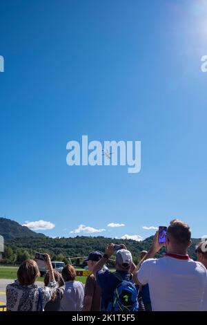 Switzerland, Agno-Lugano Airport, Flight demonstration Stock Photo