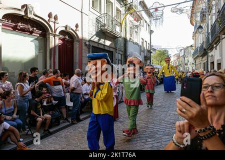 Ponte de Lima, Portugal - September 10, 2022: Traditional bigheads parade during Feiras Novas festival Stock Photo