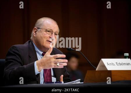 Washington, United States Of America. 20th Sep, 2022. Eric S. Edelman, Counselor, Center for Strategic and Budgetary Assessments, Director, United States Institute of Peace, responds to questions during a Senate Committee on Armed Services hearing to examine United States nuclear strategy and policy, in the Hart Senate Office Building in Washington, DC, Tuesday, September 20, 2022. Credit: Rod Lamkey/CNP/Sipa USA Credit: Sipa USA/Alamy Live News Stock Photo