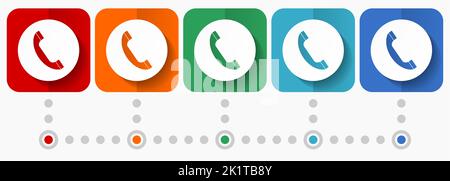 Phone, call, contact vector icons, infographic template, set of flat design symbols in 6 color options Stock Vector