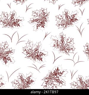 Autumn seamless pattern. The contours of the leaves are maroon. Stock Vector