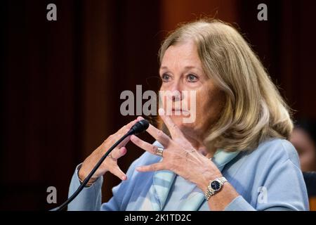 Washington, Vereinigte Staaten. 20th Sep, 2022. Madelyn Creedon, Research Professor George Washington University Elliott School of International Affairs, responds to questions during a Senate Committee on Armed Services hearing to examine United States nuclear strategy and policy, in the Hart Senate Office Building in Washington, DC, Tuesday, September 20, 2022. Credit: Rod Lamkey/CNP/dpa/Alamy Live News Stock Photo