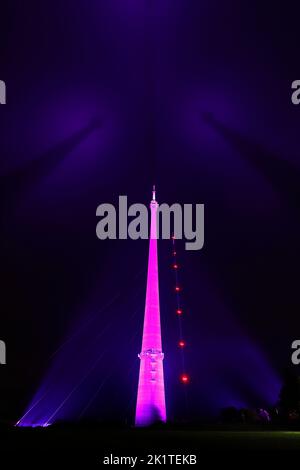 The UK's tallest free standing structure Arqiva Tower, was lit up in Purple t opay tribute to Her Majesty the Queen Elizabeth. Stock Photo