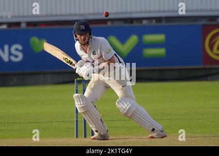 Chester le Street, England, 26 July 2022. Sam Robson batting for Middlesex against Durham in a County Championship match at The Seat Unique Riverside. Credit: Colin Edwards Stock Photo