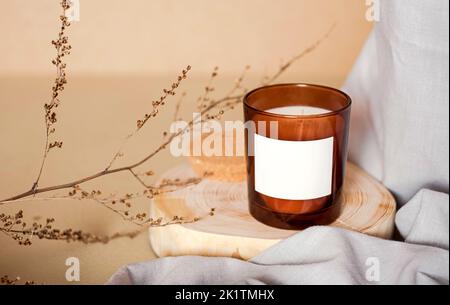Meditation space with candle. Burning candle on Stock Photo