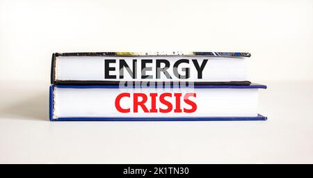 Global energy crisis symbol. Concept words Energy crisis on books. Beautiful white table white background. Business global energy crisis concept. Copy Stock Photo