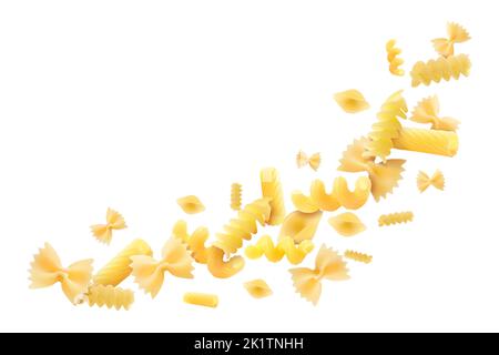 Different types of raw pasta isolated on white Stock Photo