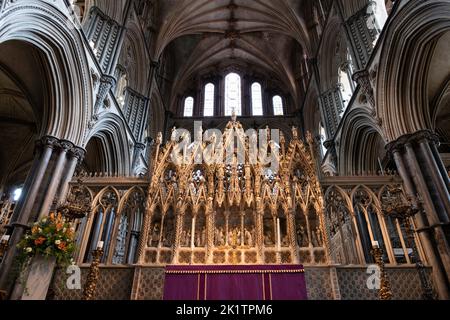 The high altar and the shrine to Etheldreda in the anglican Ely Cathedral, formally the Cathedral Church of the Holy and Undivided Trinity Stock Photo