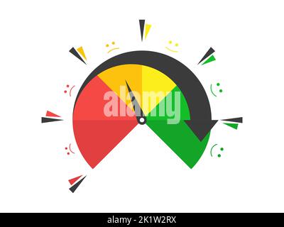 Uncertain credit score. Credit rating indicator from bad to good, from red to green. Rating of investment funds. Credit score gauge. Design for apps, Stock Vector