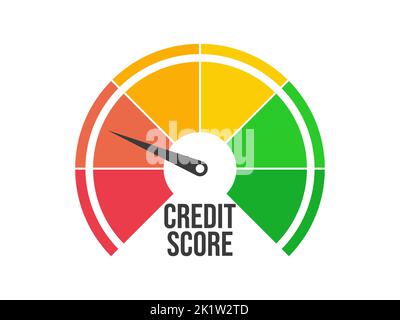 Poor credit score. Credit rating indicator isolated on white background. The arrow points to red. Credit score gauge. Design for app, banner and poste Stock Vector