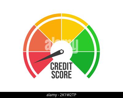 Bad credit score. Credit rating indicator isolated on white background. The arrow points to red. Credit score gauge. Design for app, banner and poster Stock Vector