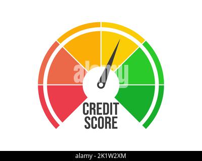 Fair credit score. Credit rating indicator isolated on white background. The arrow points to yellow color. Credit score gauge. Design for app, banner Stock Vector