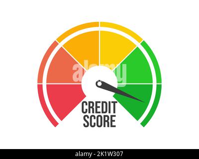 Excellent credit score. Credit rating indicator isolated on white background. The arrow points to green color. Credit score gauge. Design for app, ban Stock Vector