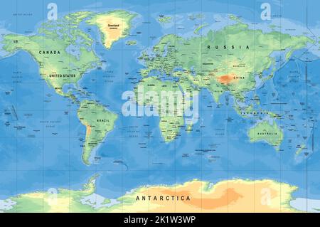 Vector editable topographic world map Stock Vector