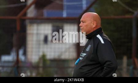 Ballymena Showgrounds, Ballymena, County Antrim, Northern Ireland, UK. 23 Aug 2022. Danske Bank Premiership – Ballymena United 1 Cliftonville 2. Irish League manager, Ballymena United manager David Jeffrey. Stock Photo