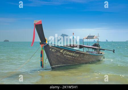Long tail boat on the shore Andaman Sea Stock Photo