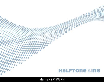 Abstract bluish curved dotted line with halftone effect. Vector graphic pattern Stock Vector