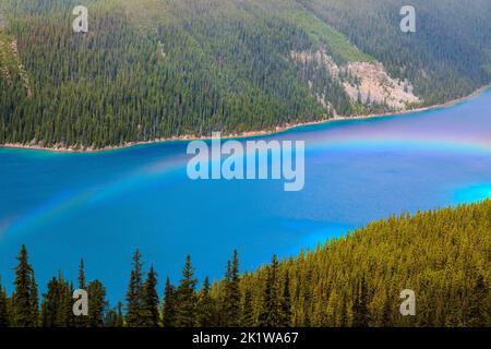 Rainbow over Peyto Lake; Banff National Park; Alberta; Canada Stock Photo