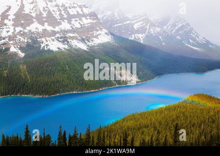 Rainbow over Peyto Lake; Banff National Park; Alberta; Canada Stock Photo