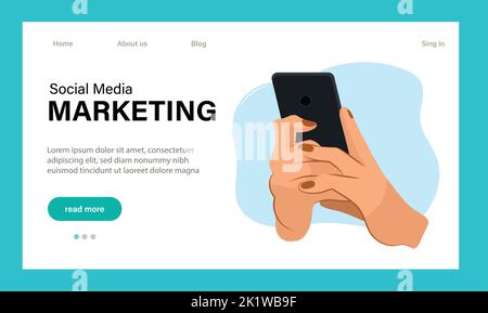 Landing page template of Social media marketing. Modern flat design concept of web page design for website and mobile website. Easy to edit and customize. Vector illustration Stock Vector