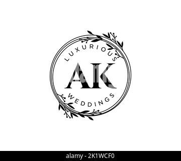 AK Initials letter Wedding monogram logos template, hand drawn modern minimalistic and floral templates for Invitation cards, Save the Date, elegant Stock Vector