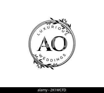 AO Initials letter Wedding monogram logos template, hand drawn modern minimalistic and floral templates for Invitation cards, Save the Date, elegant Stock Vector