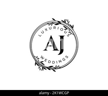 AJ Initials letter Wedding monogram logos template, hand drawn modern minimalistic and floral templates for Invitation cards, Save the Date, elegant Stock Vector