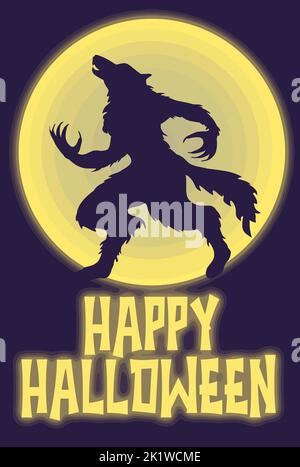 happy halloween with howling werewolf Stock Vector