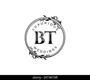 BT Initials letter Wedding monogram logos template, hand drawn modern minimalistic and floral templates for Invitation cards, Save the Date, elegant Stock Vector