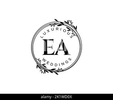 EA Initials letter Wedding monogram logos template, hand drawn modern minimalistic and floral templates for Invitation cards, Save the Date, elegant Stock Vector