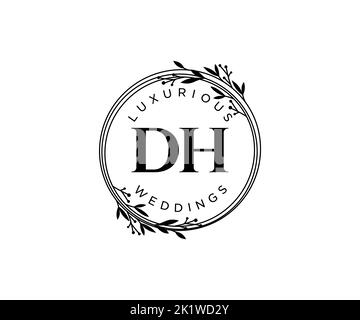 DH Initials letter Wedding monogram logos template, hand drawn modern minimalistic and floral templates for Invitation cards, Save the Date, elegant Stock Vector