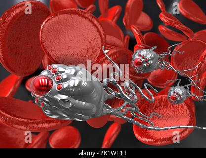 Nanobots in the blood stream, illustration Stock Photo