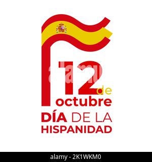 October 12, spain national day. Vector template with wavy spanish flag in simple concise style, icon. Happy holiday spain. Greeting card Stock Vector