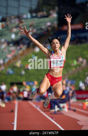 Claire Azzopardi participating in the long jump of the European