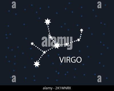 Virgo Horoscope Symbol. Zodiac Constellation with Stars. Night Sky map. Vector illustration of Astrological signs  for calendar, horoscope isolated on Stock Vector