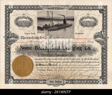 Genuine Stock Certificate from an Early Alaska Mining Company - USA Stock Photo