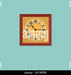 Vintage clock on wall with wallpaper. Home interior concept Stock Vector