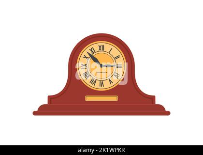 Wooden retro mantel clock isolated on white background Stock Vector