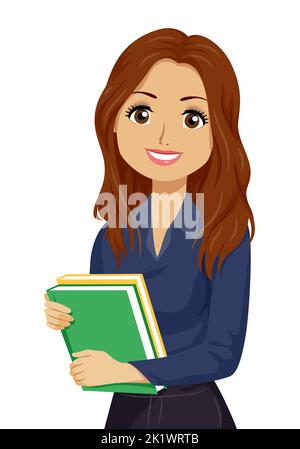 Illustration of Hispanic Teen Girl Student Holding Books Stock Photo