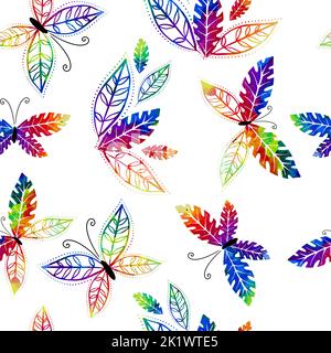Seamless pattern of colored butterflies from leaves. Vector illustration Stock Vector