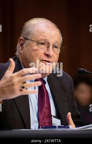 Eric S. Edelman, Counselor, Center for Strategic and Budgetary Assessments, Director, United States Institute of Peace, responds to questions during a Senate Committee on Armed Services hearing to examine United States nuclear strategy and policy, in the Hart Senate Office Building in Washington, DC, USA, Tuesday, September 20, 2022. Photo by Rod Lamkey/CNP/ABACAPRESS.COM Stock Photo