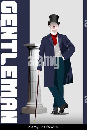 Handsome gentleman and classic column. Color 3d vector illustration Stock Vector